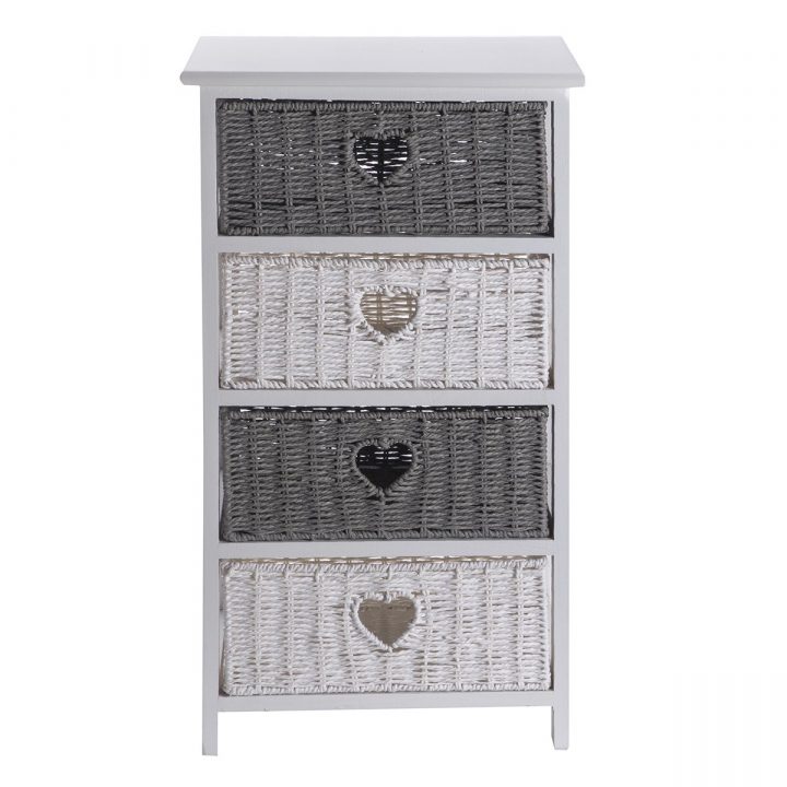 Meuble Commode En Bois 4 Tiroirs Coeur Façon Osier Gris Et destiné Achat Cabane Osier