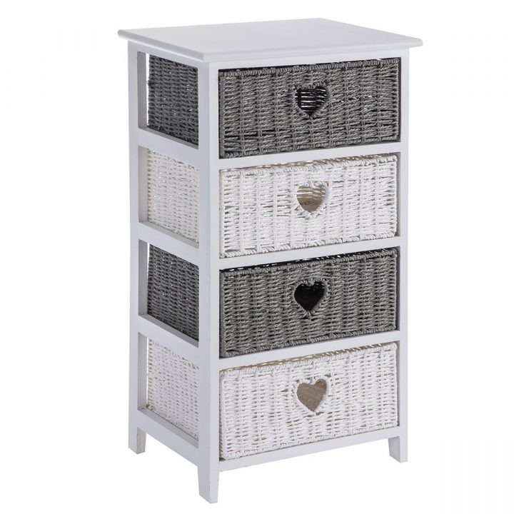 Meuble Commode En Bois 4 Tiroirs Coeur Façon Osier Gris Et serapportantà Achat Cabane Osier