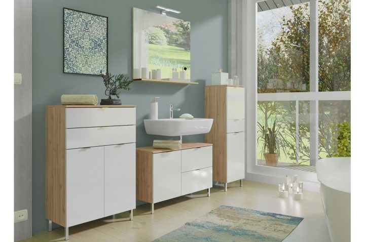 meuble salle de bain blanc bois