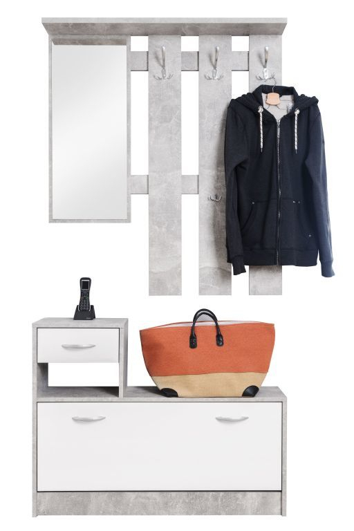 Meuble D'Entrée Rudolf Aspect Béton Texturé – Ton Blanc à Meuble Sb Concept / Ecran 65 Pouces