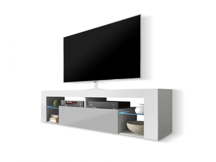 Meuble Tv – Bianko – 140 Cm – Blanc Mat / Gris Brillant tout Photos Avec Meuble Tv Alphonse De Chez But