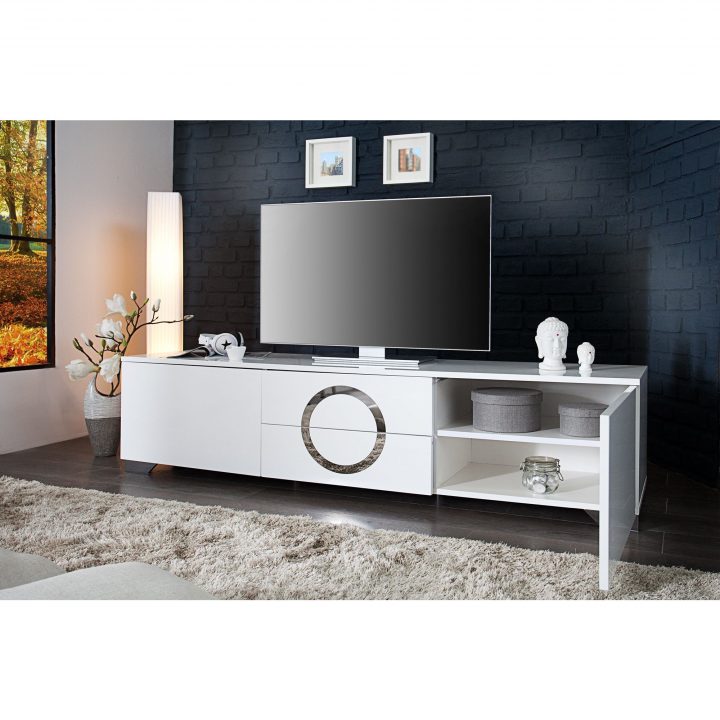 Meuble Tv Blanc Moderne En Mdf L. 180 X H. 45 Cm intérieur Meuble Tv Blanc Sur Pied