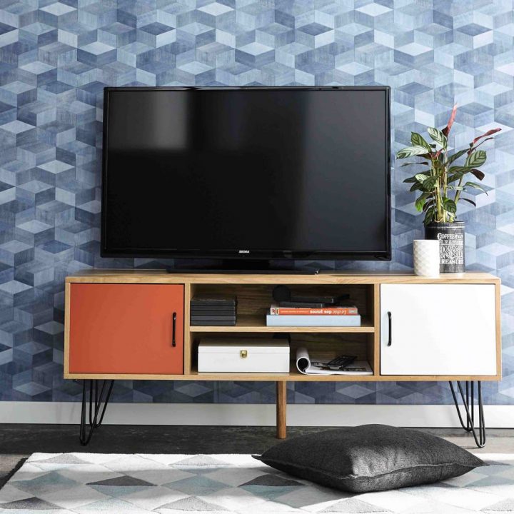 Meuble Tv Vintage Blanc Et Orange Twist | Maisons Du Monde intérieur Meuble Tv Blanc Sur Pied