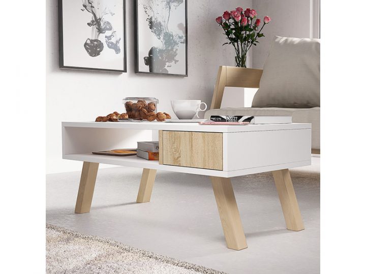 Meuble Tv+Table Basse – Vero Bois – Blanc Mat/Chêne Sonoma destiné Meuble Levi Conforama