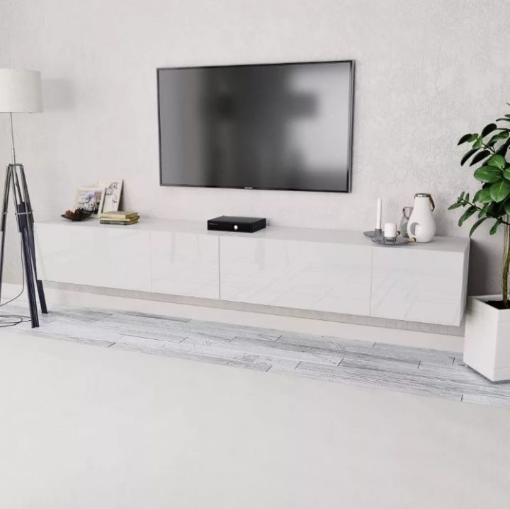 Octane – Meuble Tv Modulaire 4 Compartiments Bois Laqué dedans Meubles Blanc