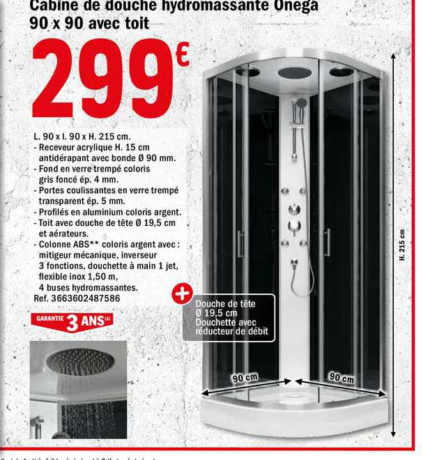 Offre Cabine De Douche Hydromassante Black Bambou 90X90 Cm encequiconcerne Etancheite Douche Bricodepot