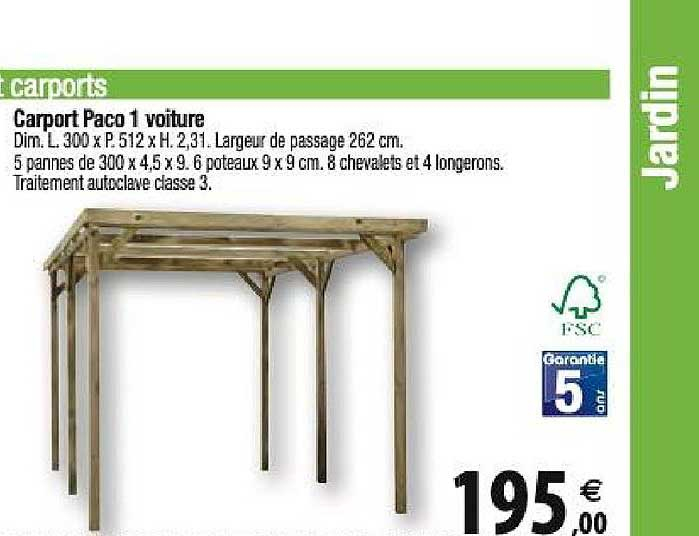 Offre Carport Paco 1 Voiture Chez Tridome tout Brico Cash Carport