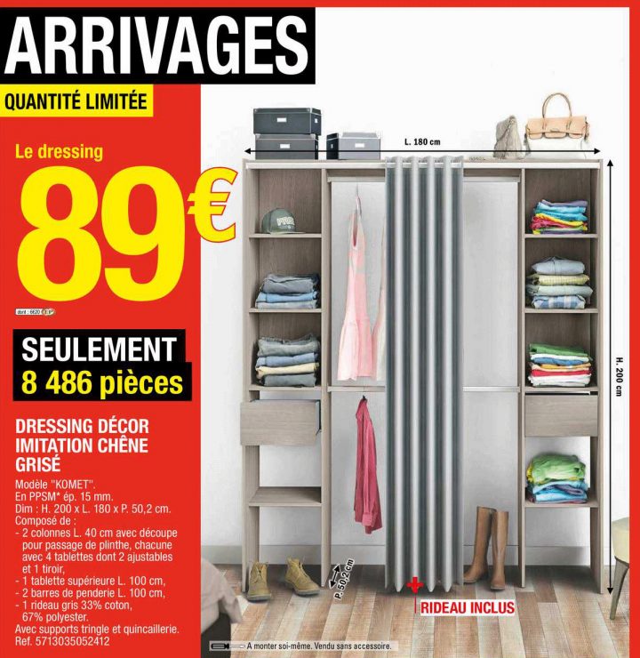 Offre Dressing Décor Imitation Béton Avec Porte + Rideaux encequiconcerne Dressing Brico Depot