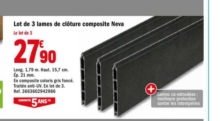 Offre Lot De 3 Lames De Clôture Composite Neva Chez Brico pour E De Coffrage Brico Depot