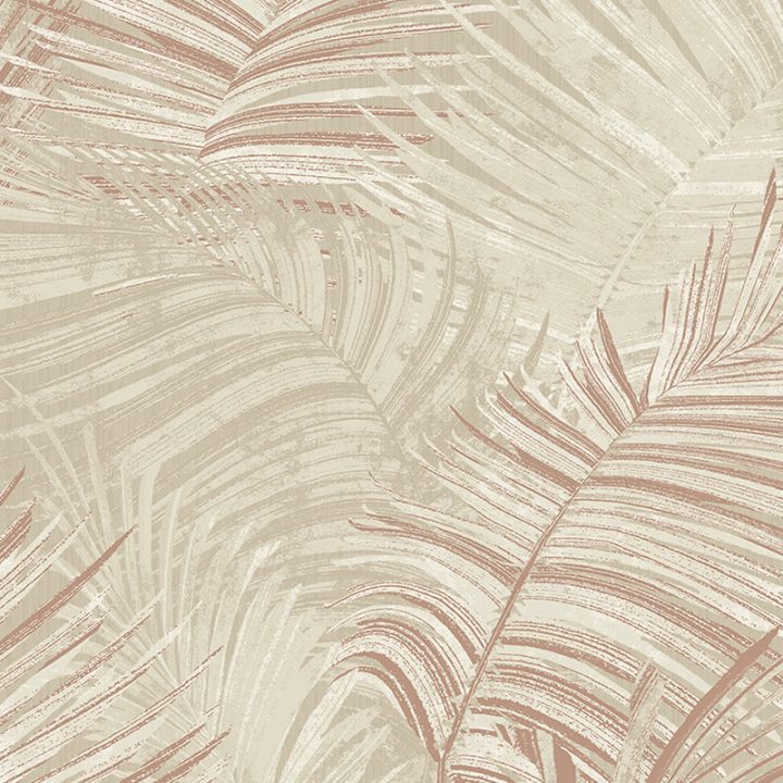 Papier Peint Feuilles Beige Et Cuivre – Odyssee – Ugepa pour Voilage Beige Avec Feulle