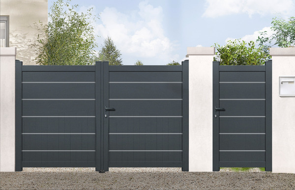 Portail Aluminium Battant Plein "Amarante" Gris Anthracite à Portillon Pvc Gris Anthracite