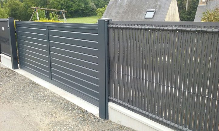 Pose Portail Coulissant Automatique Et Cloture Rigide À pour Portillon Pvc Gris Anthracite