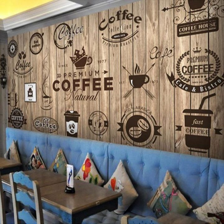 Retro Wood Grain Cafe Wallpaper Mural Em 2020 | Cafeteria à Marcenaria Wallpaper