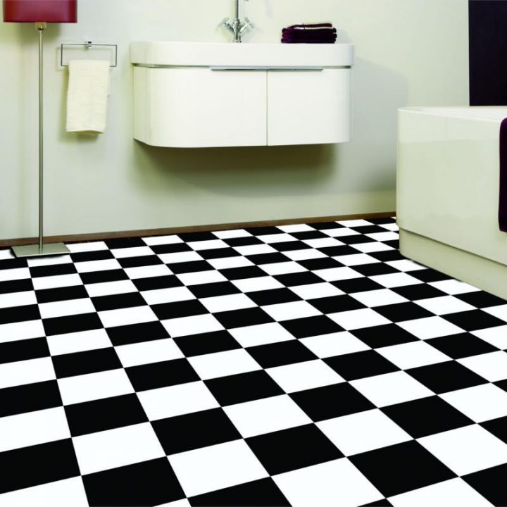 Revêtement Pvc – Largeur 4M – Modena 901D Damier Noir Et Blanc à Sol Vinyle Cabochon Noir Et Blanc