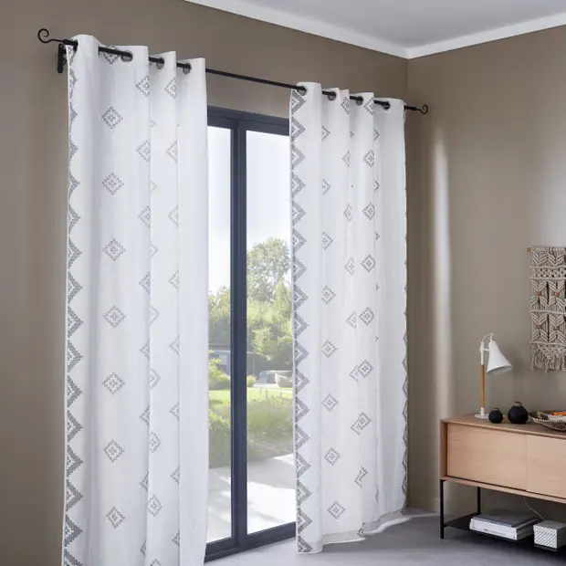 Rideau Tamisant, Zofia, Blanc / Noir, L.140.0 X H.260.0 Cm à Leroy Merlin Rideaux