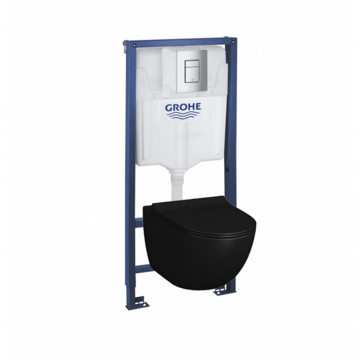 Set Wc Suspendu Cuvette Noire Vitra Sans Bride + Bati dedans Gabarit De Percage Pour Bati Suspendu Grohe Sl