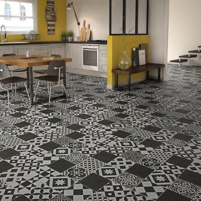 Sol Pvc Noir Et Blanc Livingstone Gatsby Noir, Artens intérieur Sol Vinyle Cabochon Noir Et Blanc