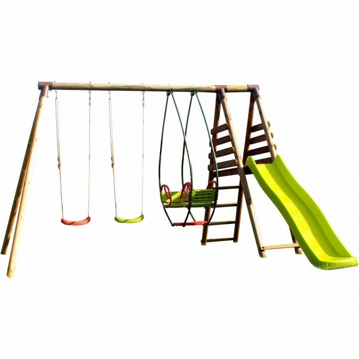 Station En Bois Avec Portique, Balançoire Et 3 Agrès – Cagou avec Balancoire 4 Place Canac