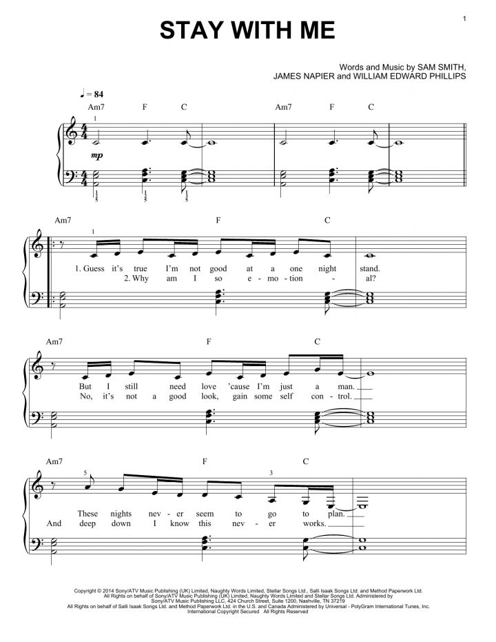 Stay With Me Sheet Music By Sam Smith (Easy Piano – 158890) dedans Installer Mebegener