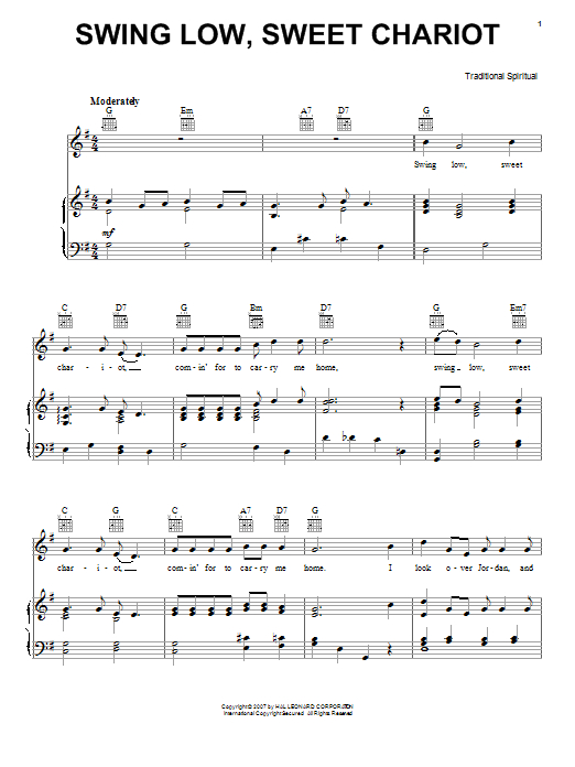 Swing Low, Sweet Chariot Sheet Music By African-American serapportantà Installer Mebegener