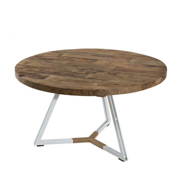 Table Basse En Bois De Teck Et Ses Pieds En Métal Blanc À pour Table Blanche Ronde Directoir Table Basse En Bois De Teck Et Ses Pieds En Métal Blanc À pour Table Blanche Ronde Directoir