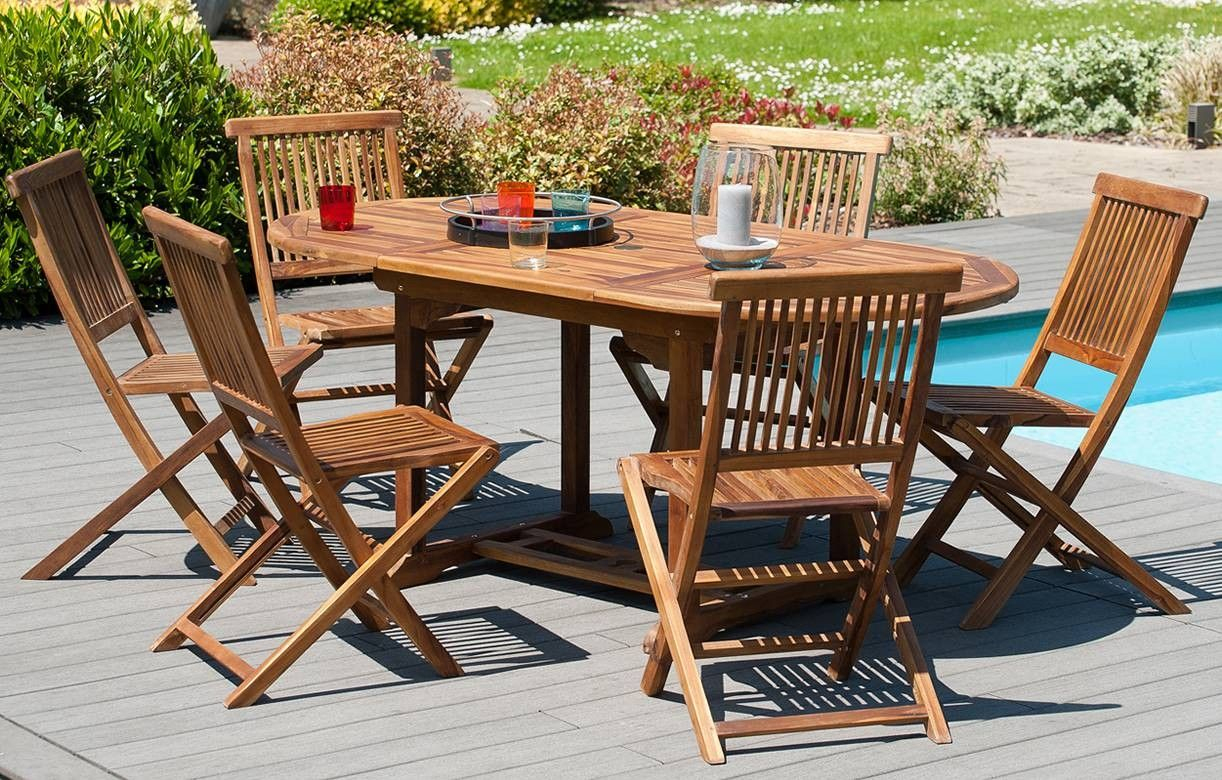 Table De Jardin En Teck Massif Et 6 Chaises Pliantes Besuki