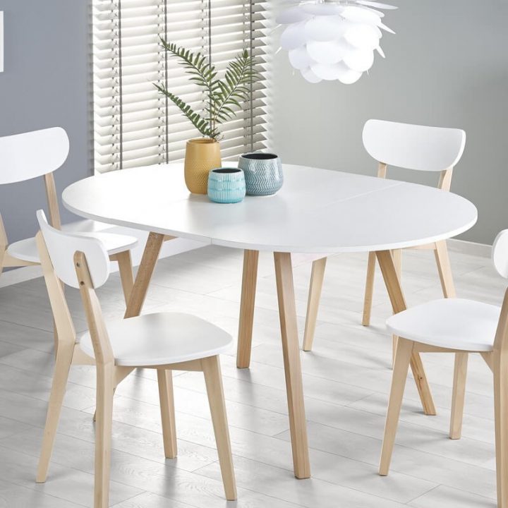 Table Scandinave Ronde Extensible 102-142Cm Blanche Et encequiconcerne Table Blanche Ronde Directoir