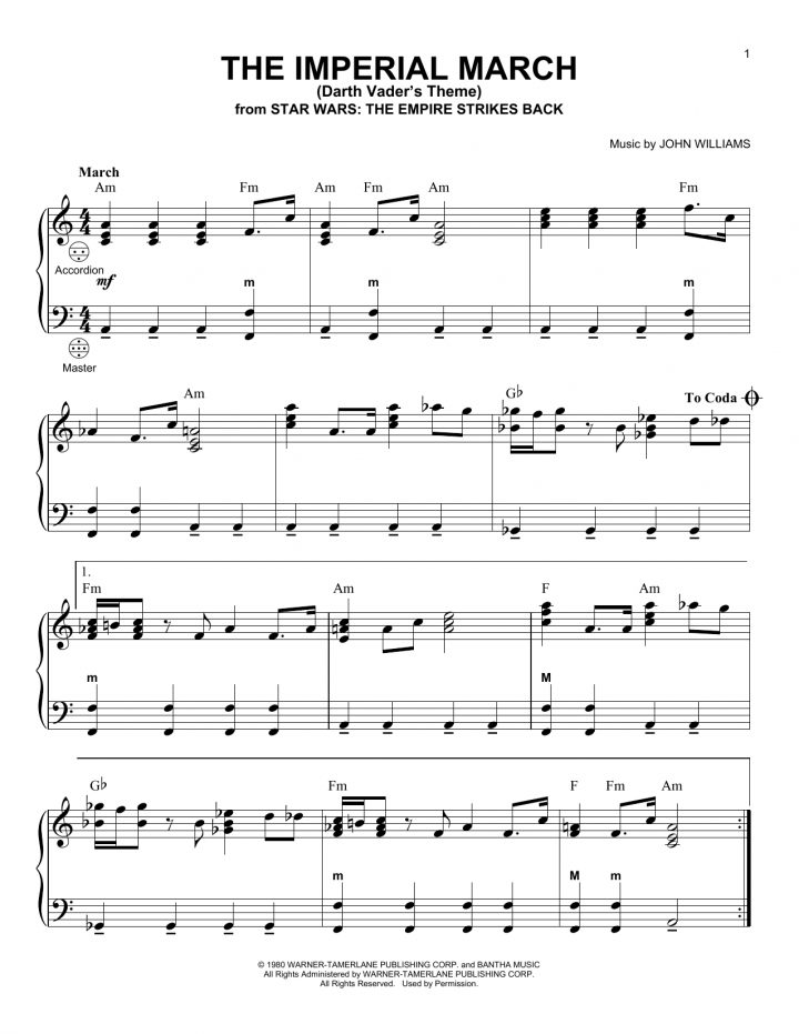 The Imperial March (Darth Vader'S Theme) Sheet Music By avec Installer Mebegener