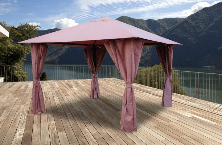 Tonnelle De Jardin 3X3 M Avec Rideaux Atlas Coloris Lie De Vin destiné Tonnelle De Jardin Ikea