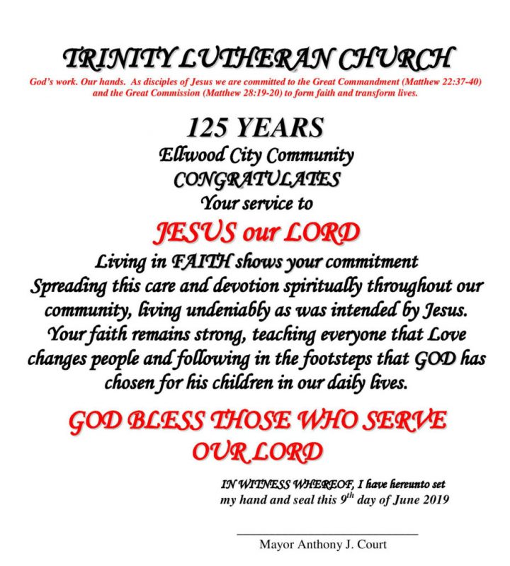Trinity Lutheran Church Celebrates 125 Years – Ellwood tout Ajc L&#039;Authentic