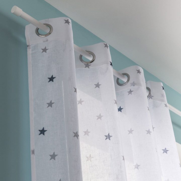 Voilage Tamisant, Stars Bleu Et Blanc L.135 X H.260 Cm encequiconcerne Leroy Merlin Rideaux