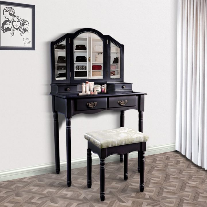 coiffeuse meuble noir et bois