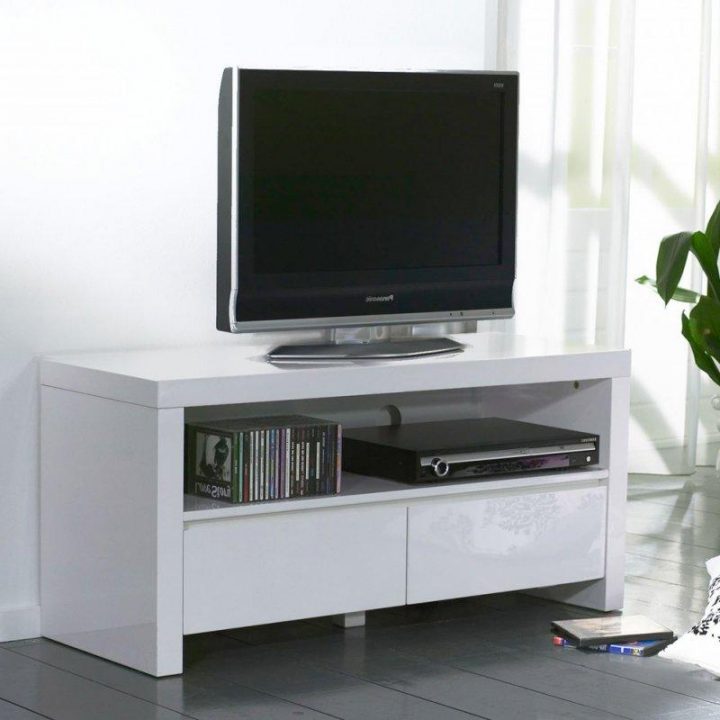 White Meuble Tv Avec 2 Tiroirs Laqué Blanc Brillant tout Meuble Tv Blanc Sur Pied