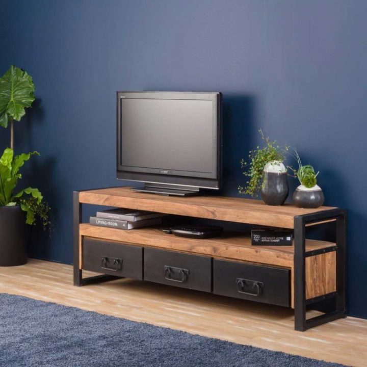 meuble télé noir et bois