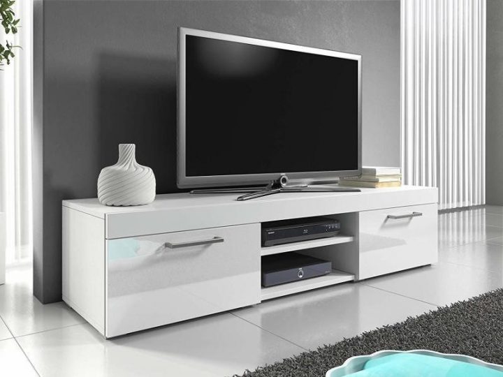 meuble tv blanc laqué 140 cm