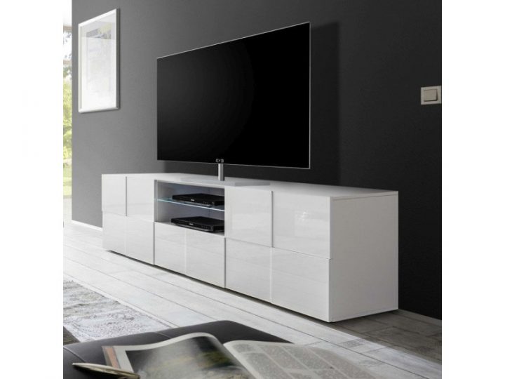 meuble télé blanc laqué conforama