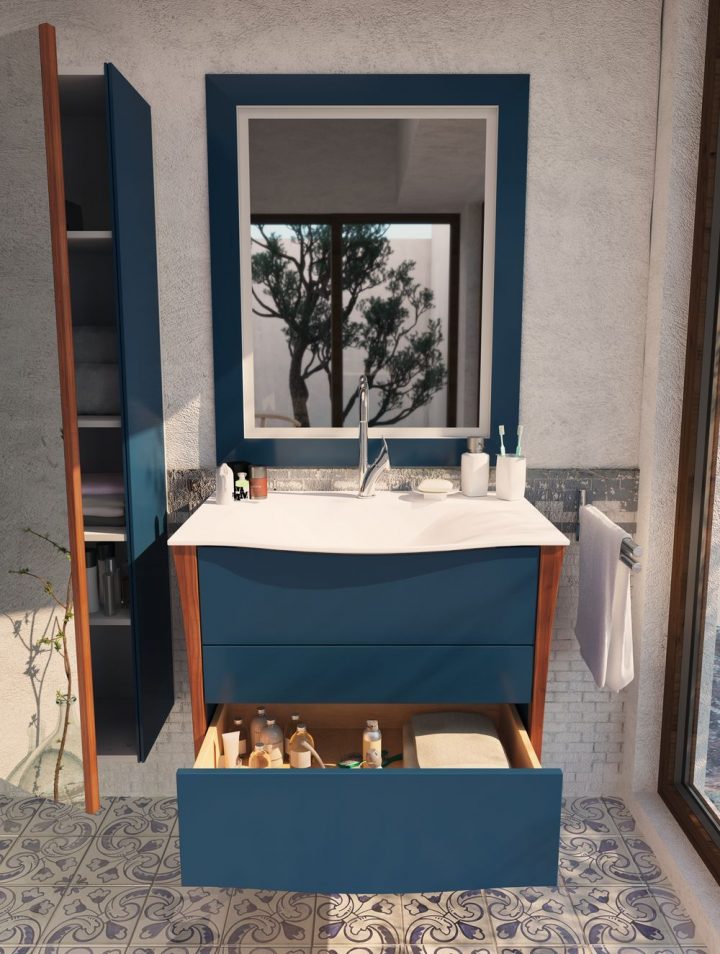 meuble salle de bain bleu pétrole
