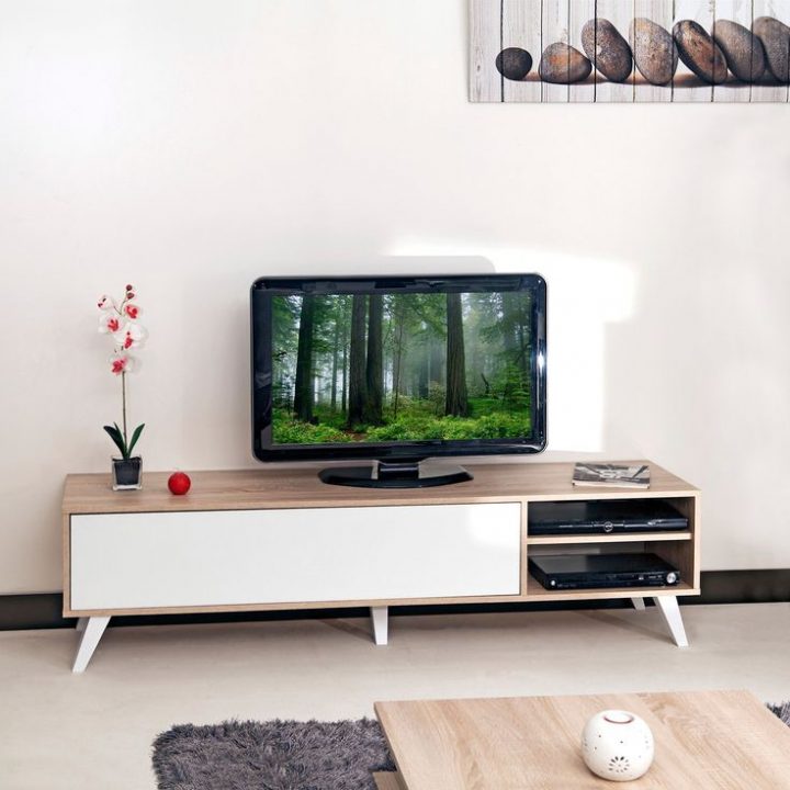 Alinea : Sopra Meuble Tv Style Scandinave Coloris Chêne/Blanc L165Cm intérieur Meubles Tv Alinea