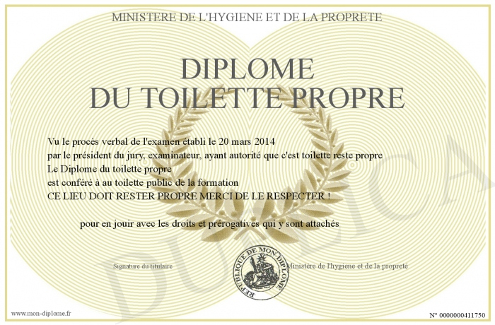 Diplome-Du-Toilette-Propre destiné Affiche Garder Les Toilettes Propres