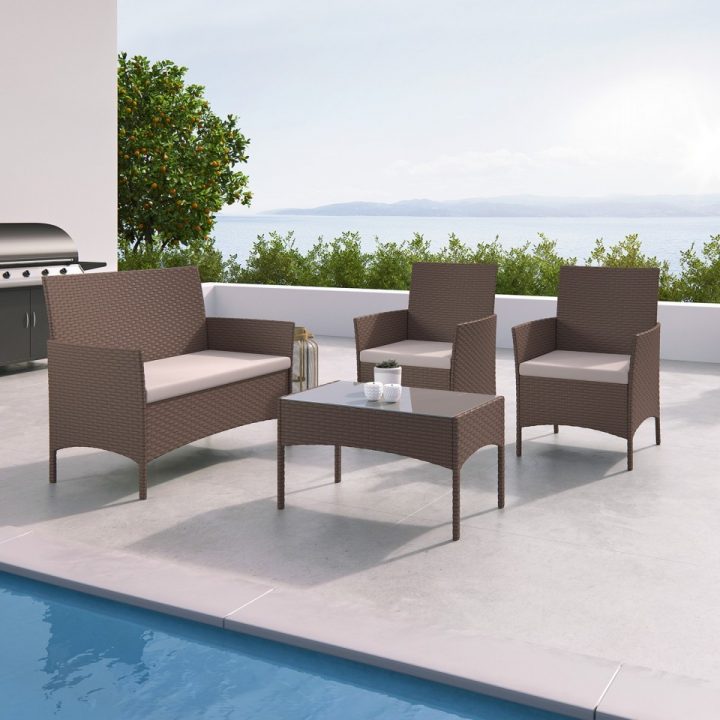 Imora – Salon De Jardin Résine Tressée Marron Foncé – Ensemble 4 Places destiné Salon De Jardin 4 Places Centrakor