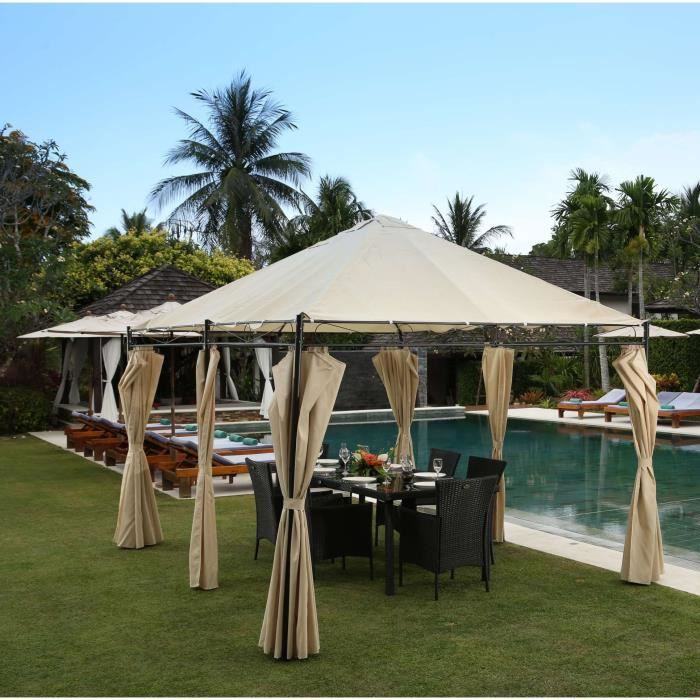 Lagoon Tonnelle De Jardin 3X4 M Tissu Polyester Écru – Achat / Vente dedans Rideaux 3.5M