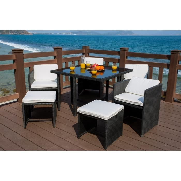 Mahe Salon De Jardin 4 Places En Résine Tressée – Anthracite – Achat pour Salon De Jardin 4 Places Centrakor