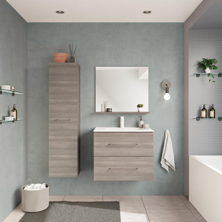 Meuble De Salle De Bains, Clik L.70 X H.57 X P.45 Cm, Effet Chêne Grisé à Leroy Merlin Plan De Travail Salle De Bain