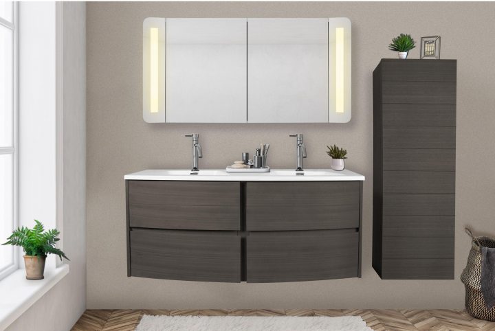 Meuble De Salle De Bains L.119 X H.51.5 X P.50 Cm, Effet Frêne Foncé avec Leroy Merlin Plan De Travail Salle De Bain