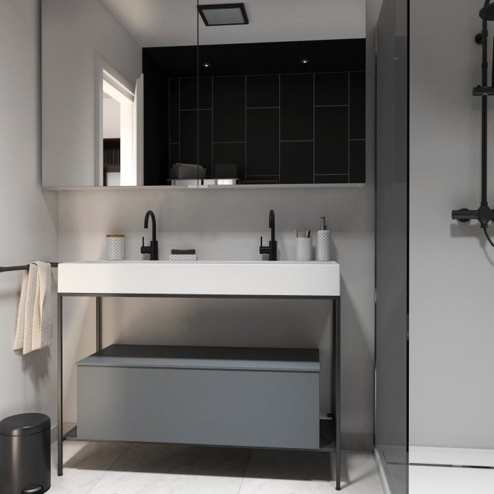 Meuble De Salle De Bains L.120 X H.79 X P.47.5 Cm, Noir Mat, Neo Frame serapportantà Leroy Merlin Plan De Travail Salle De Bain