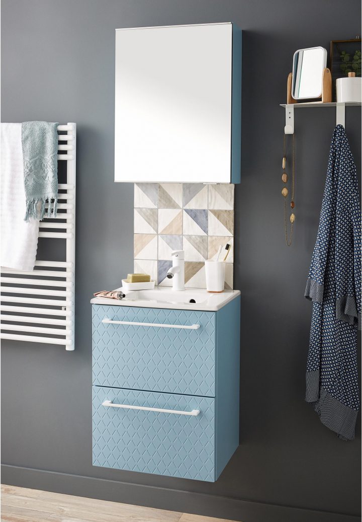 Meuble De Salle De Bains L.45 X H.58 X P.35 Cm, Bleu 3D, Remix | Leroy avec Leroy Merlin Plan De Travail Salle De Bain