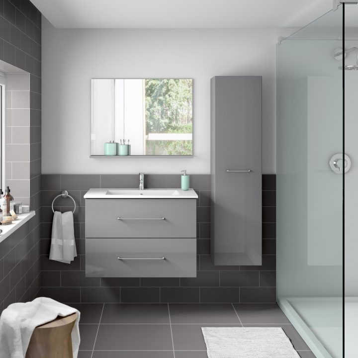 Meuble De Salle De Bains L.69.5 X H.57 X P.45 Cm, Gris, Clik | Leroy Merlin serapportantà Leroy Merlin Plan De Travail Salle De Bain