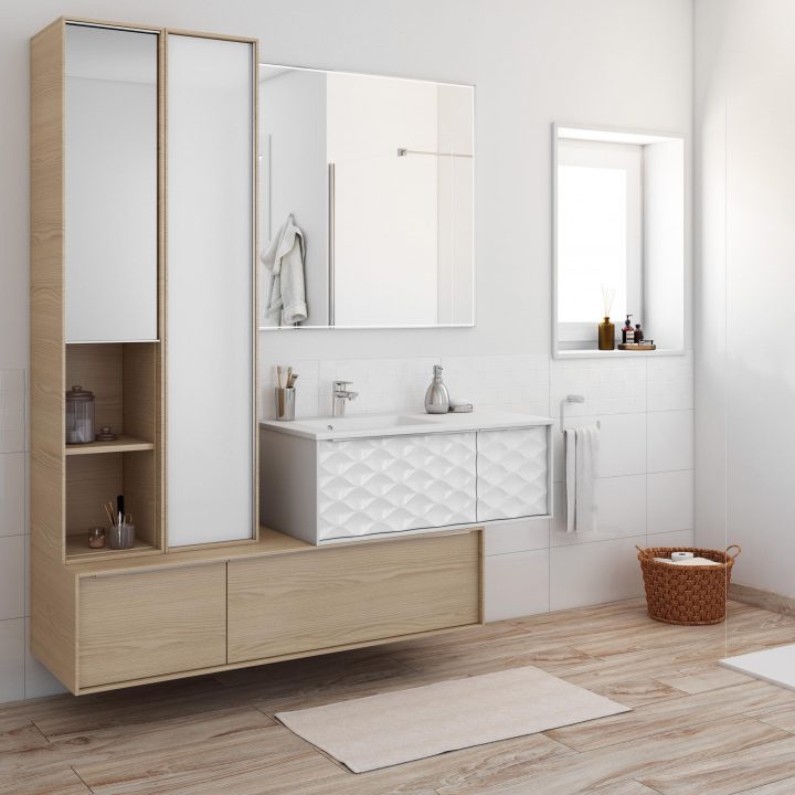 Meuble De Salle De Bains L.90 X H.32 X P.48 Cm, Mineral Blanc, Neo encequiconcerne Leroy Merlin Plan De Travail Salle De Bain