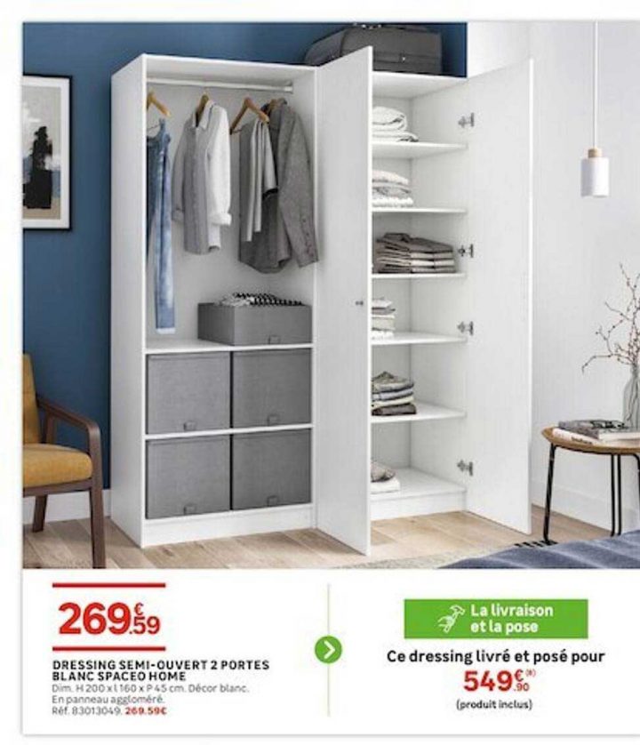 Offre Dressing Semi-Ouvert 2 Portes Blanc Spaceo Home Chez Leroy Merlin concernant Dressing Blanc Leroy Merlin