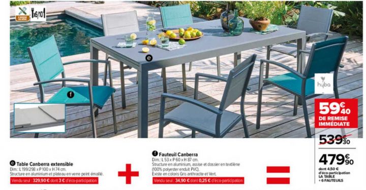 Offre Table Canberra Allonge Automatique + Fauteuil Canberra Chez Carrefour dedans Table Canberra Extensible   6 Fauteuils